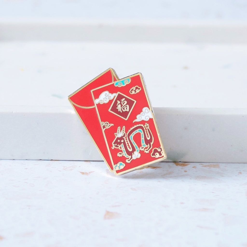 Lucky Red Envelope with Dragon Lapel Pin