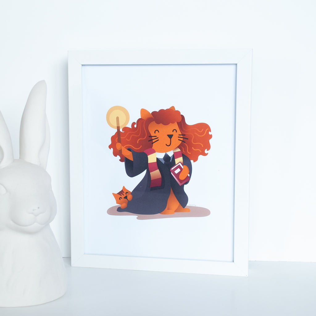 Hermione Granger wizard orange cat 8x10 digital illustrated print