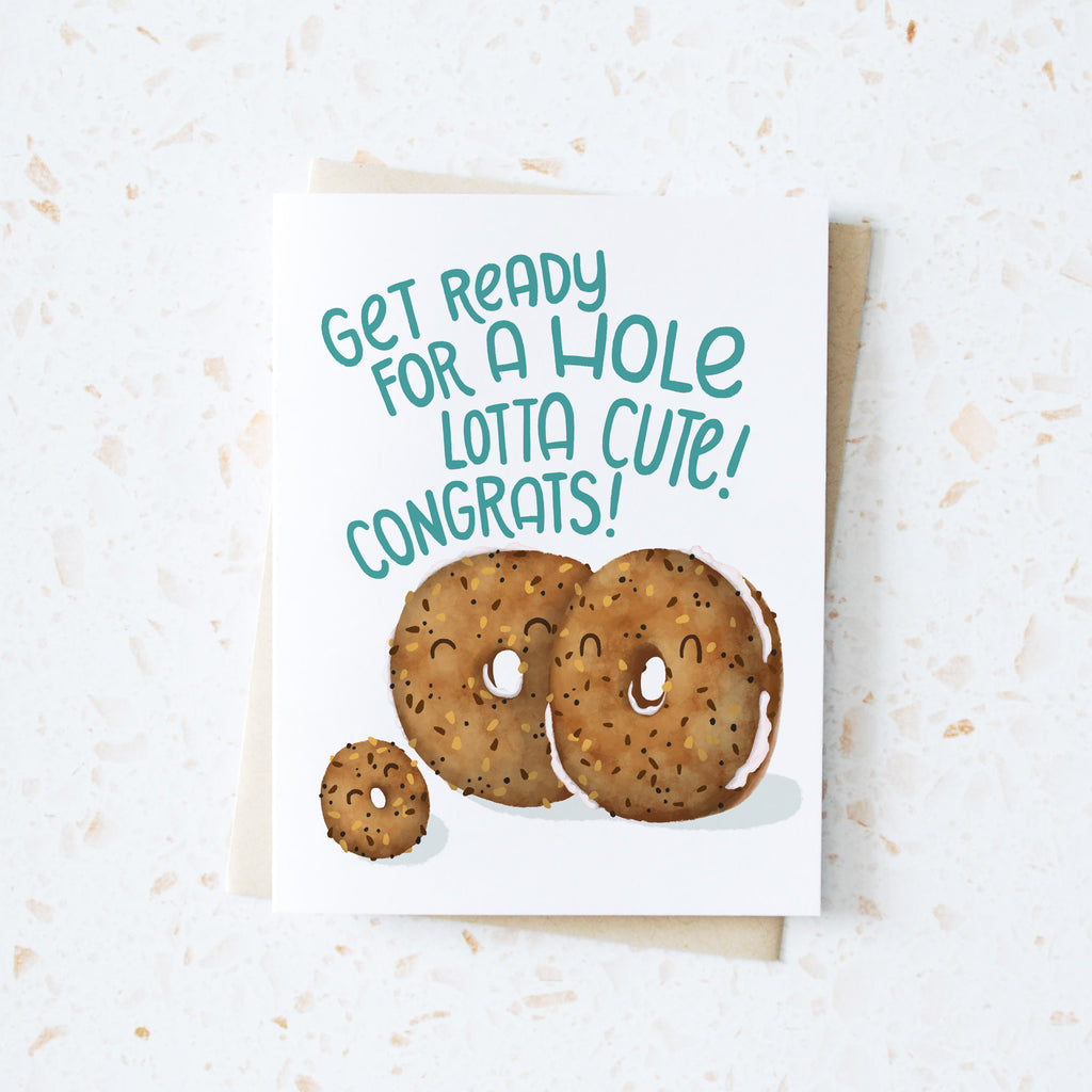 Hole lot of cute illustrated everything bagels new born greeting card