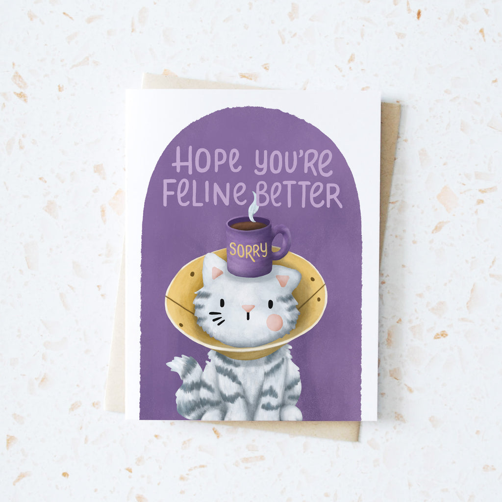 Funny cute cat cone of shame Sympathy card