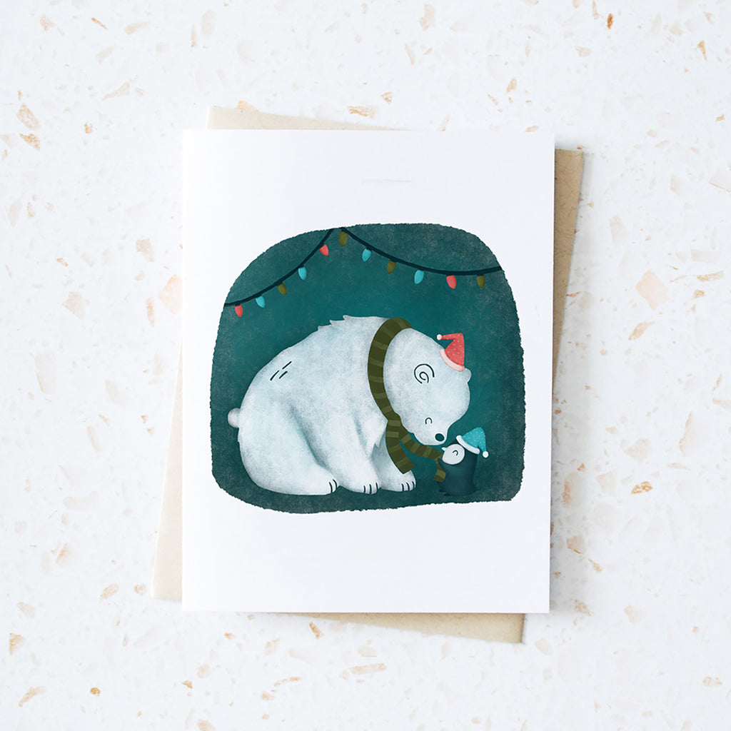 a little holiday gathering between besties - polar bear and penguin