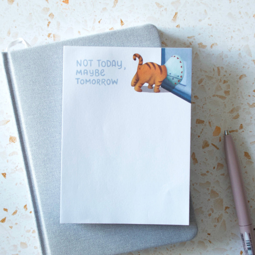 Not Today, Maybe Tomorrow Funny Tabby Cat in a Cone of Shame Notepad