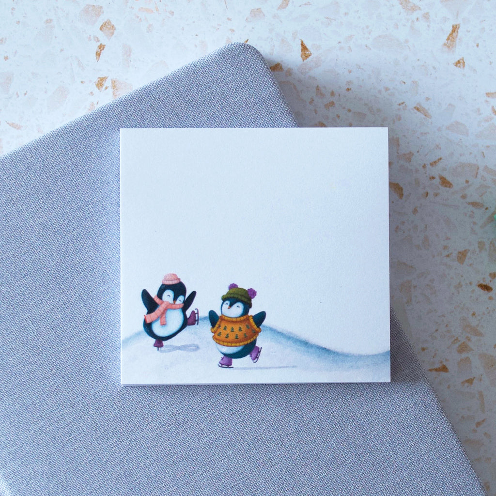 Cute skating blue penguins mini post it note pad for all your fun planning