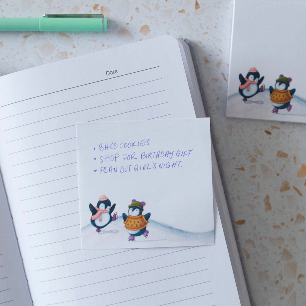 Cute skating blue penguins mini post it note pad for all your fun planning