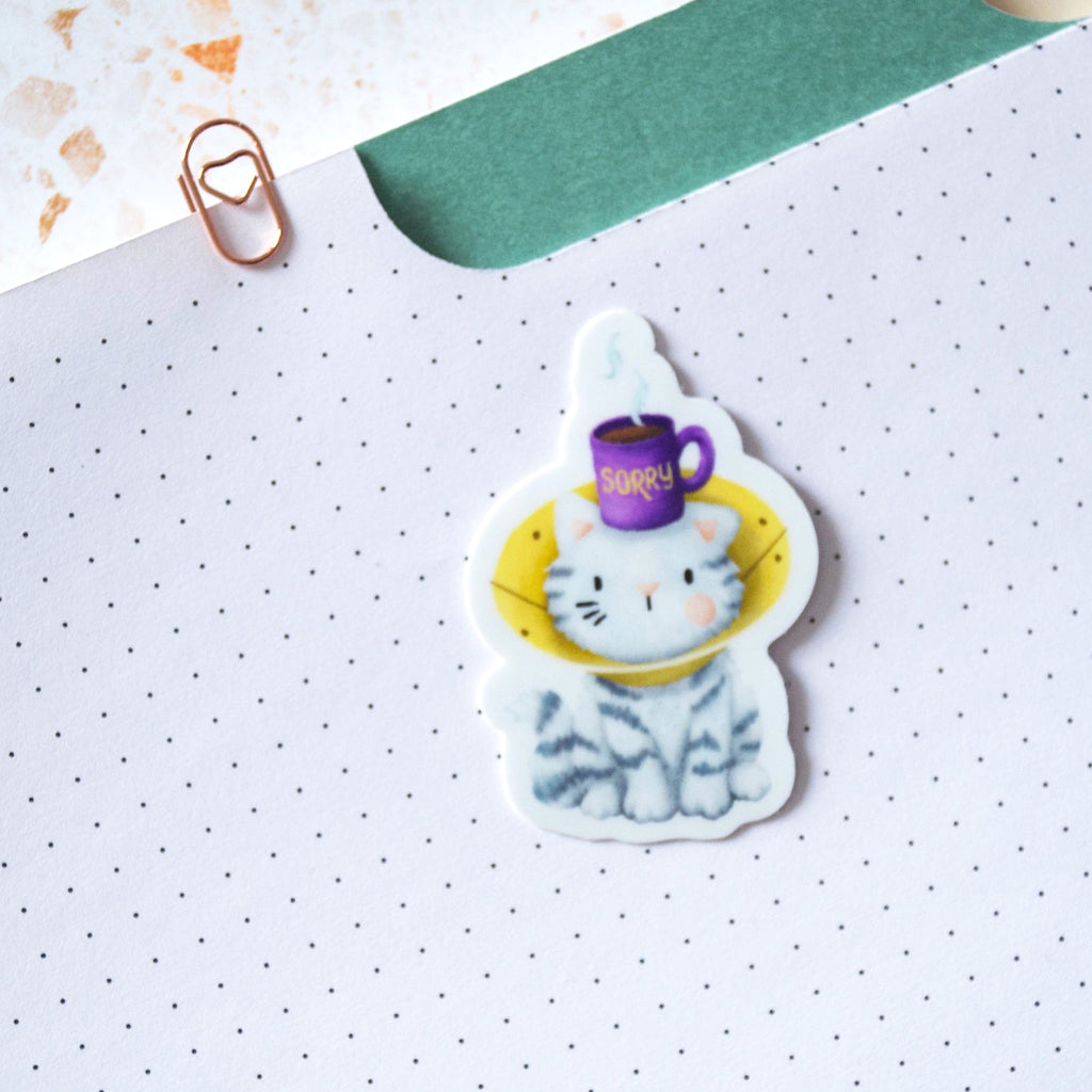 Funny Cat in Cone of Shame Vinyl Sticker