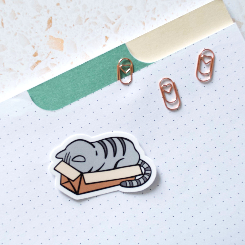 grey cat in box vinyl sticker