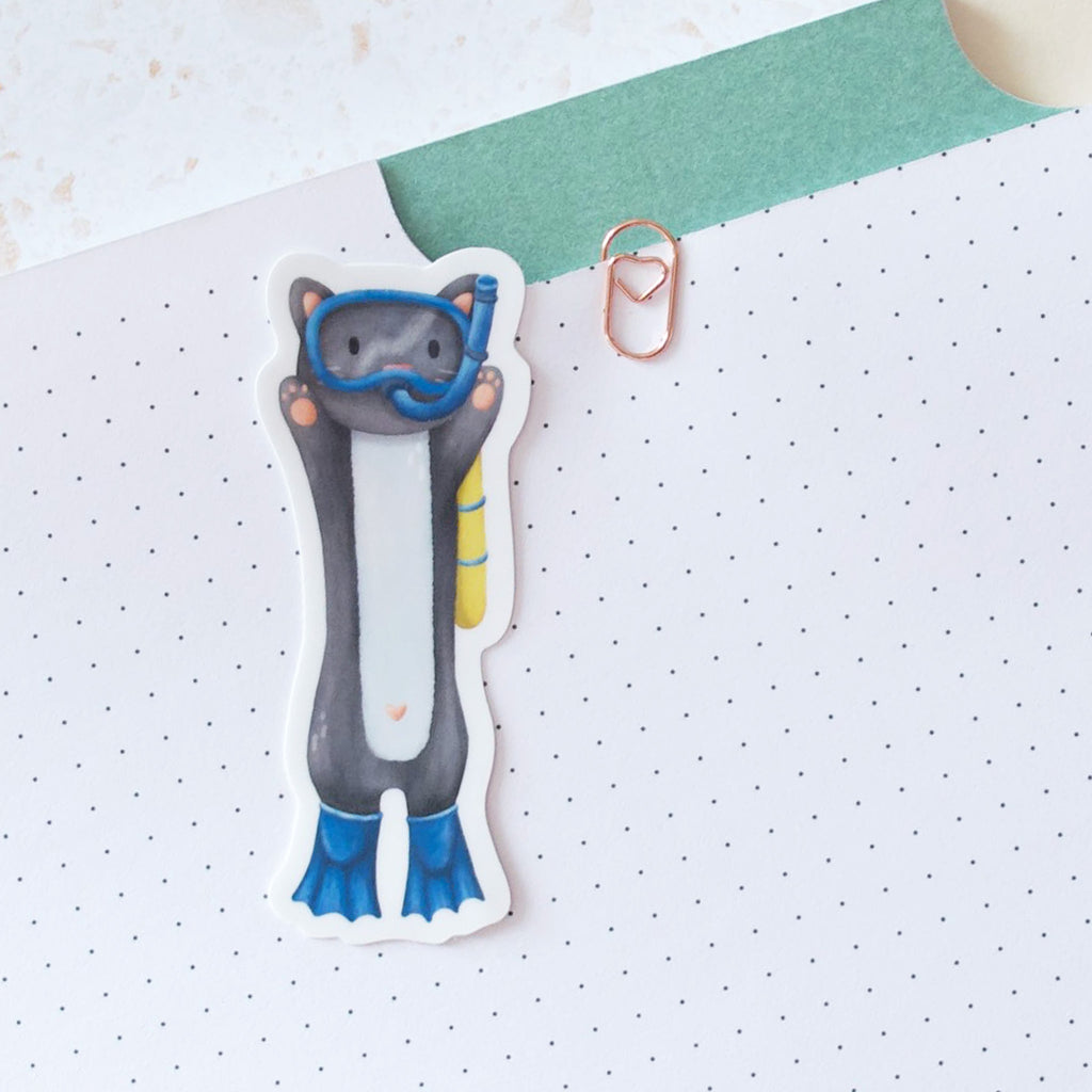 Snorkel Cat Swimmer Vinyl Sticker | Funny Cat | Grey Kitty Sticker ...