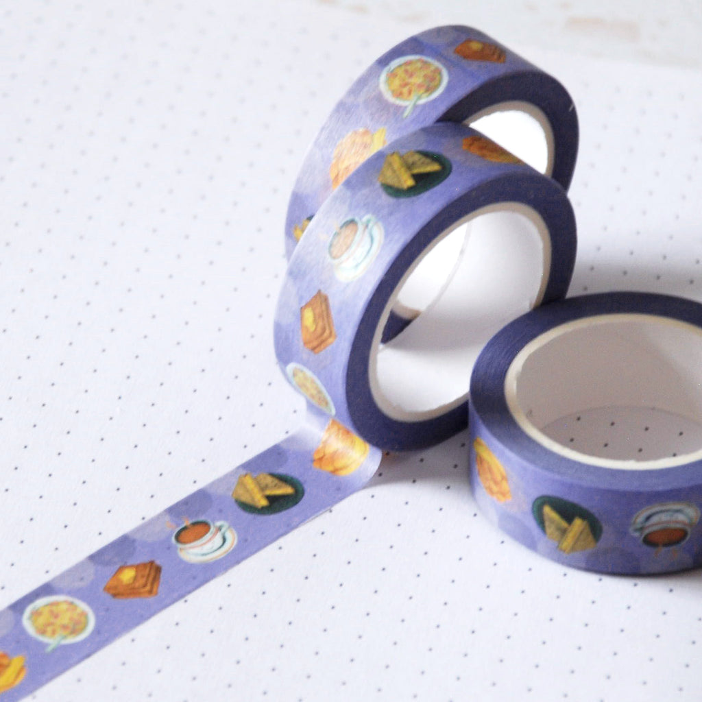 Asian afternoon tea dishes on a cute japanease washi tape