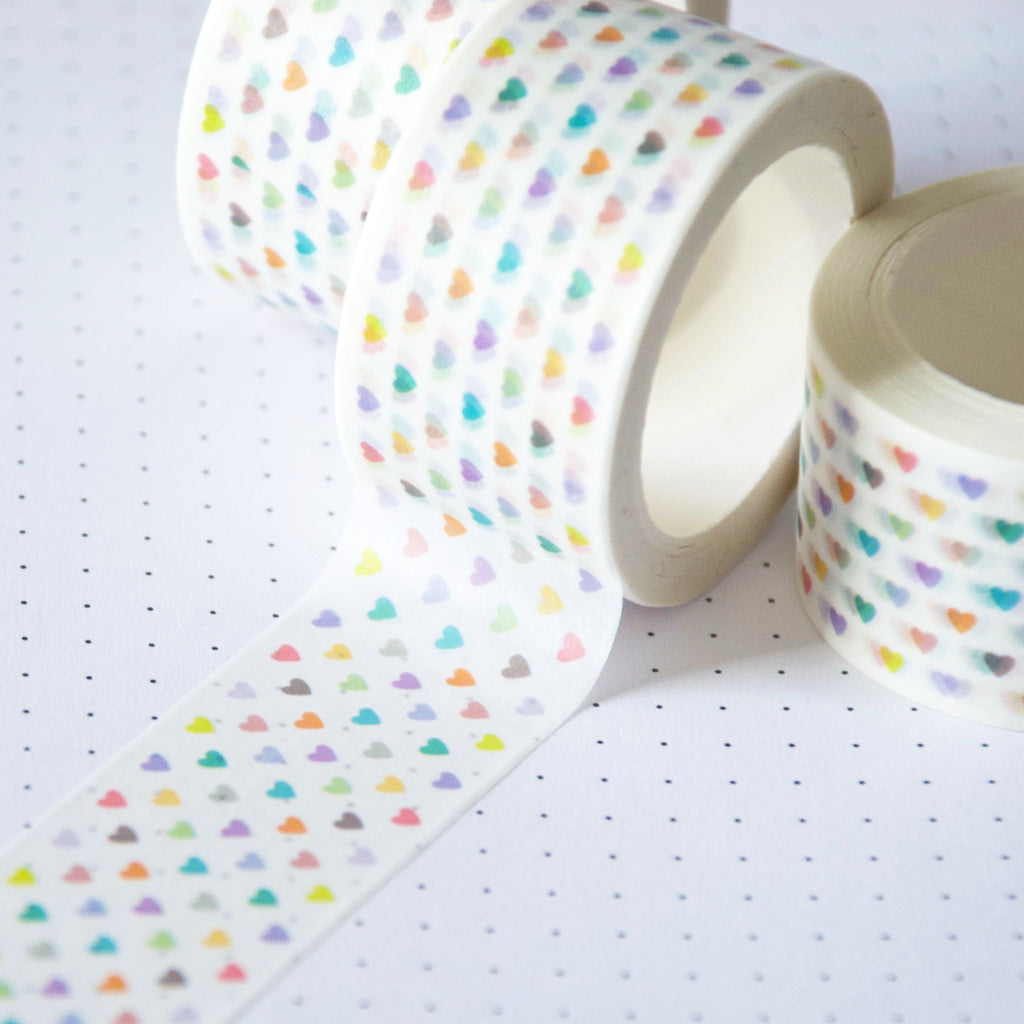 Pastel coloured heart pattern in a 25mm large washi tape