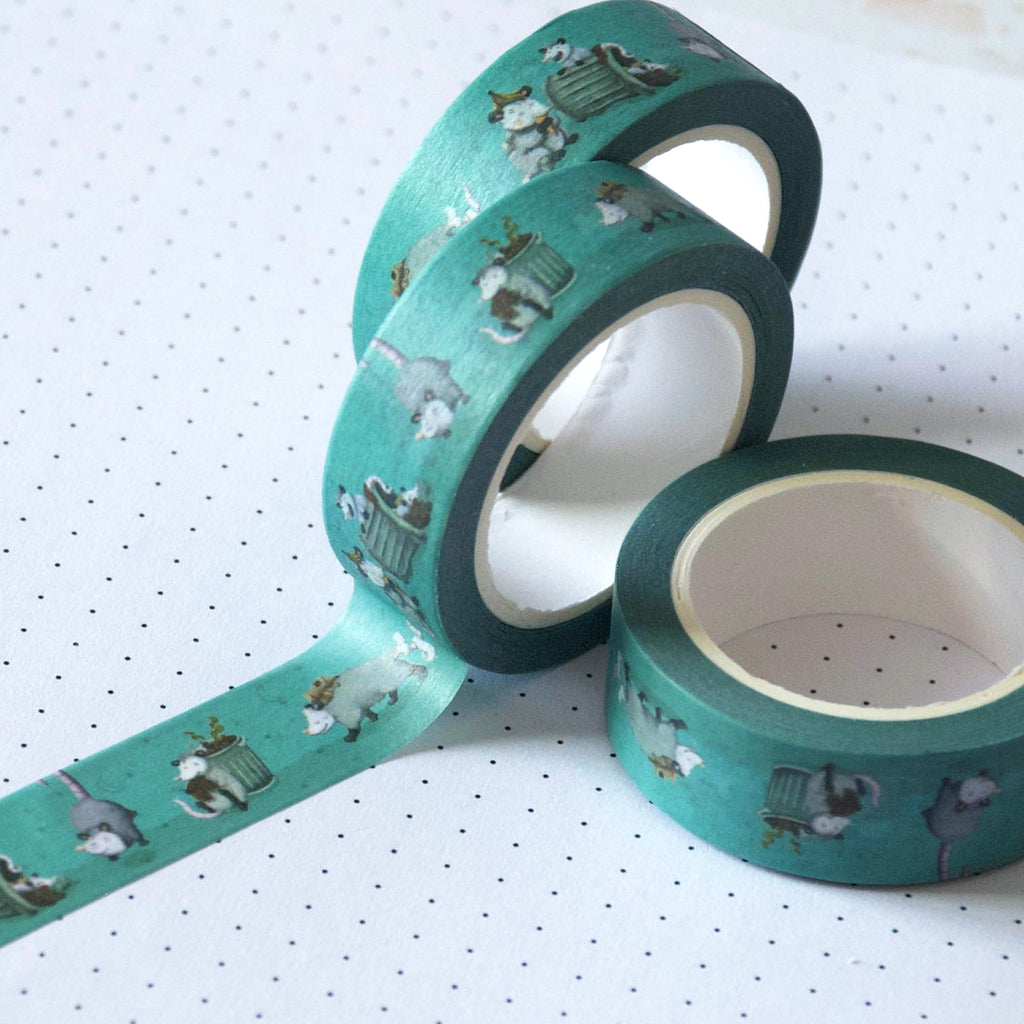 Trashy opossums washi tape in a greenish colour theme