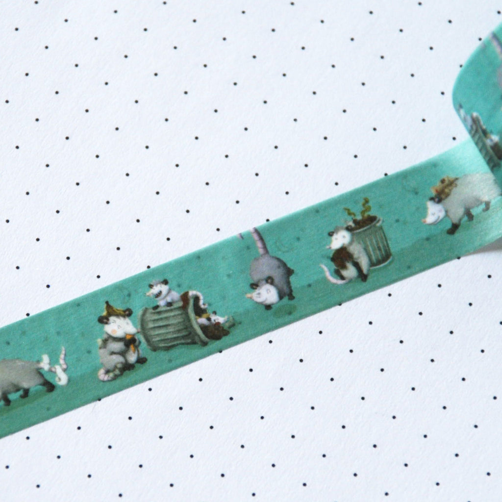 Trashy opossums washi tape in a greenish colour theme