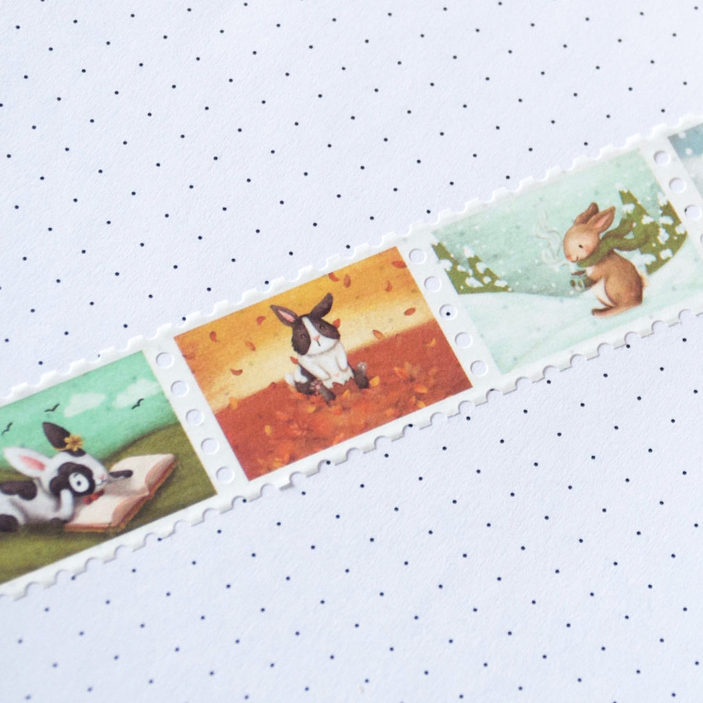 Bunnies in different season washi tape, but stamp washi tape style