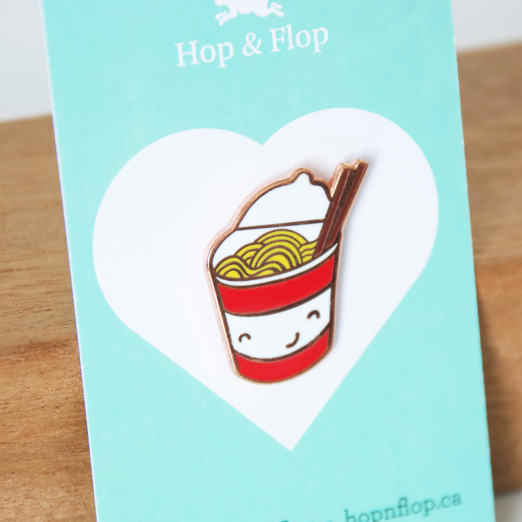Cup of Instant Noodles pin on a branded card