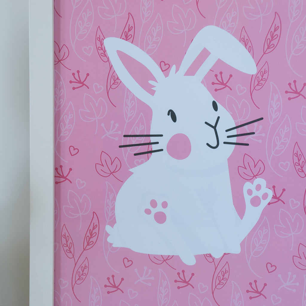 Close up of the 8x10 white bunny animal print