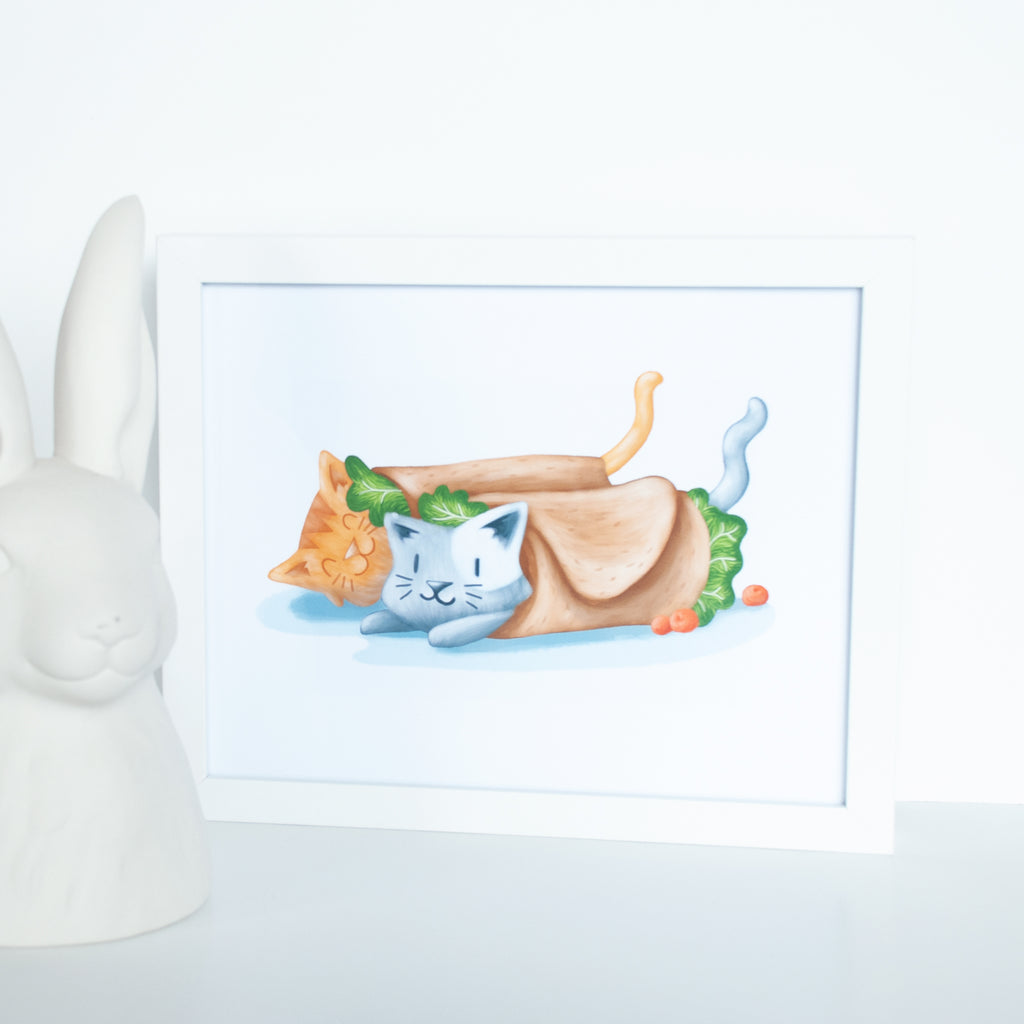 A pair of cat burritos illustrated 8x10 digital print