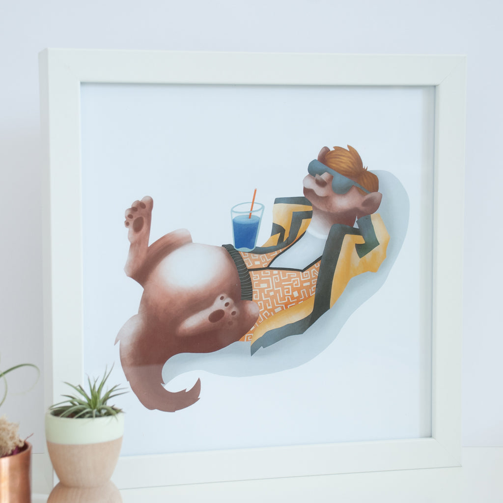 On sale, "Ferret Bueller" illustrated 9x9 digital print